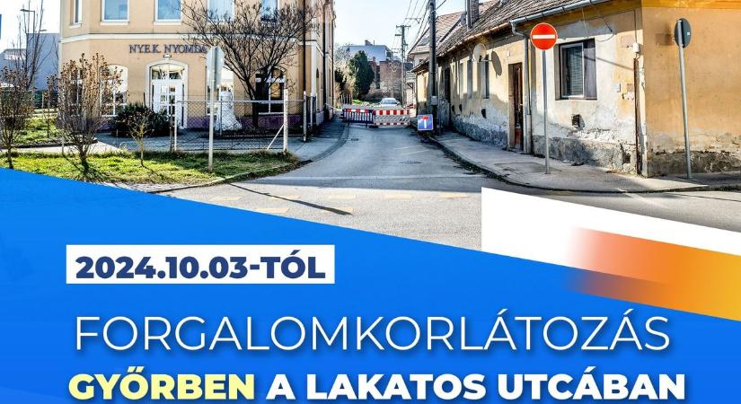 Ivóvízvezetéket cserélnek Győrben a Lakatos utcában