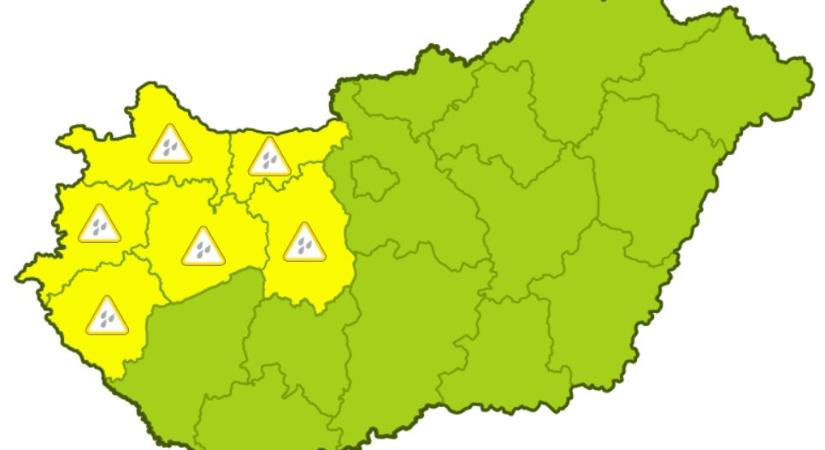 Kiadós esőzésre figyelmeztetnek hat vármegyében