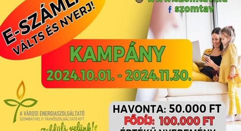 Válts e-számlára a szombathelyi Távhőnél, és nyerj 50 vagy 100 ezer forintot!