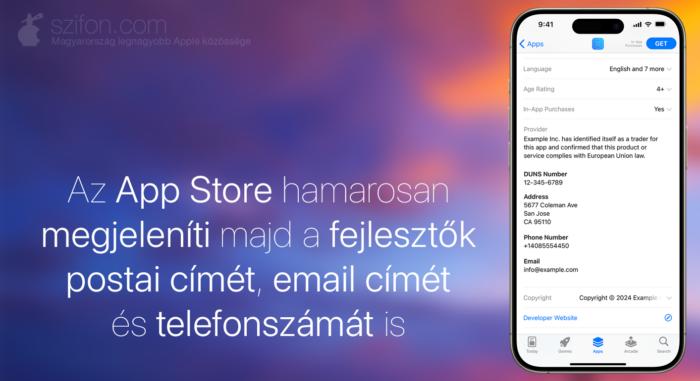 Az App Store hamarosan megjeleníti majd a fejlesztők postai címét, email címét és telefonszámát is