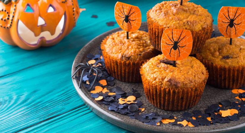 Halloweeni muffin sütőtökkel és csokoládédarabokkal