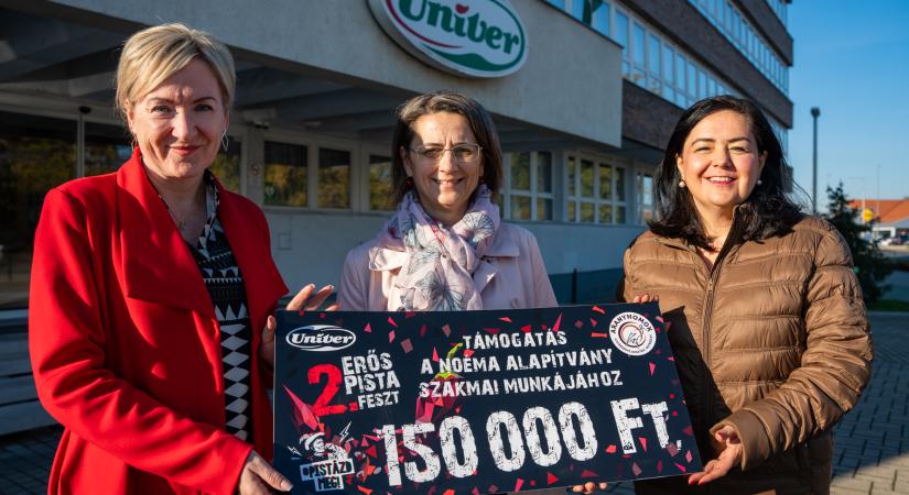 Átadásra került az Univer Jótékonysági gulyásebédből befolyó 150.000.Ft támogatás aNoéma Alapítvány számára