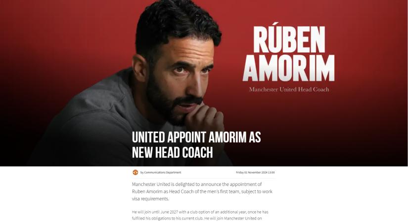 Hivatalos: Ruben Amorim a Manchester United vezetőedzője lett