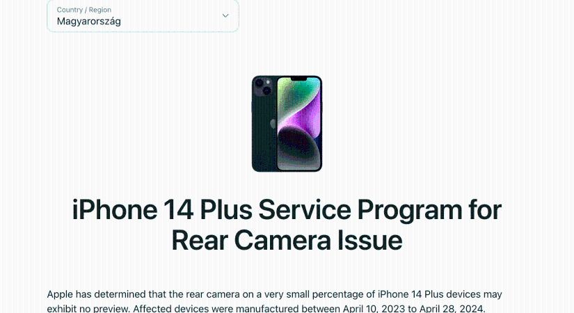 Javítási program az iPhone 14 Plus hátlapi kamera problémájához