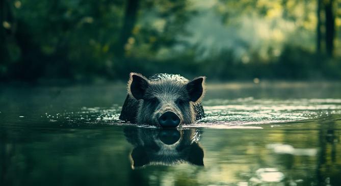 Vaddisznó lubickol a Balatonban