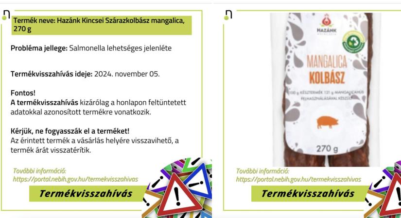 Újabb szalmonellás kolbászt hívtak vissza