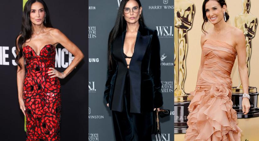 Demi Moore 62 évesen is beragyogja a vörös szőnyeget – a leglátványosabb ruháiból válogattunk