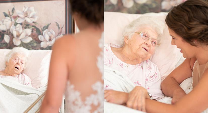 Haldokló nagymamáját lepte meg a hospice-házban a menyasszony: szívfacsaró fotókon az idős hölgy reakciója