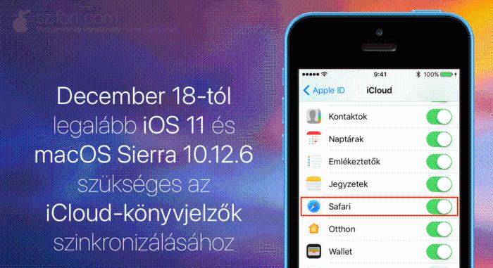 December 18-tól legalább iOS 11 és macOS Sierra 10.12.6 szükséges az iCloud-könyvjelzők szinkronizálásához