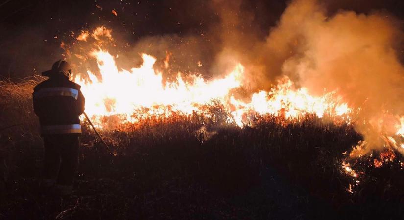 Hatalmas lángokkal égett a nádas a Marcal mellett a vármegyehatáron