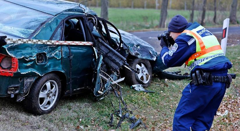 Fának csapódott és totálkárosra tört egy autó Soltvadkert közelében – galériával