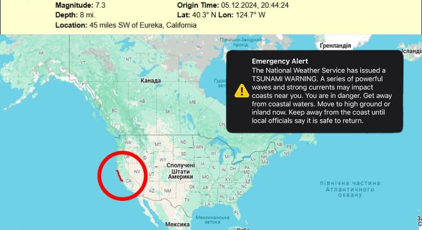 7-es erősségű földrengés volt Kalifornia partjainál – cunamiriadót adtak ki