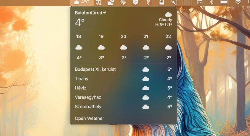 Időjárás előrejelzés a menüsávban macOS 15.2 Sequoia alatt