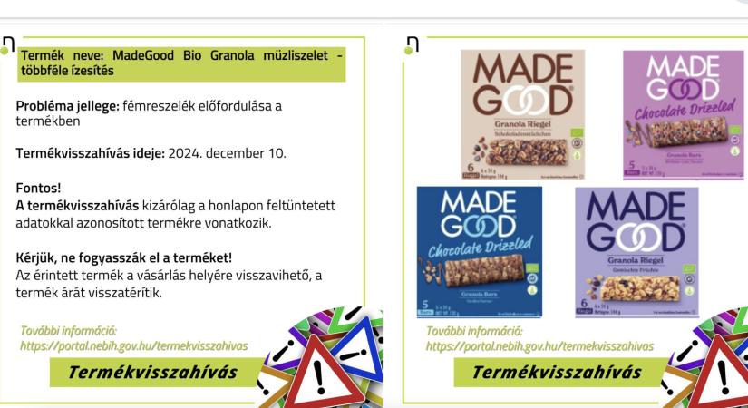 Vigyázz, fémdarabok lehetnek ezekben a müzliszeletekben!