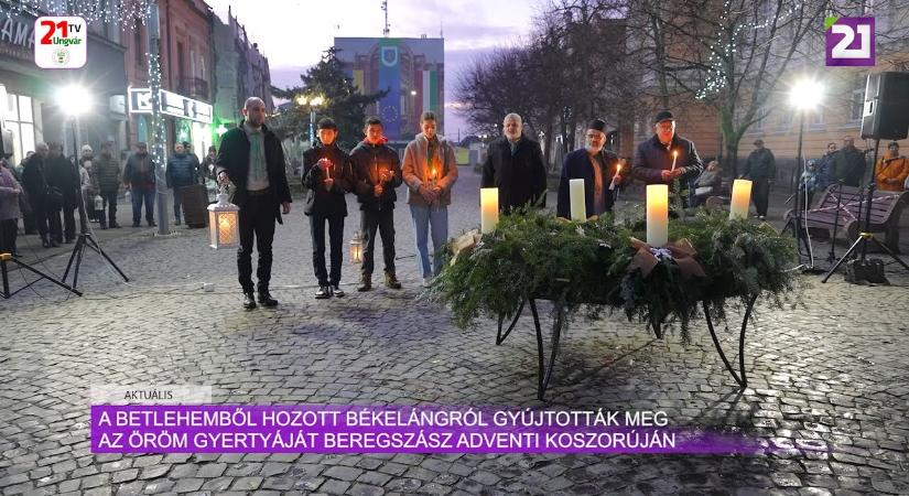 Aktuális (2024.12.15) A Betlehemből hozott békelángról gyújtották meg az öröm gyertyáját Beregszász adventi koszorúján.