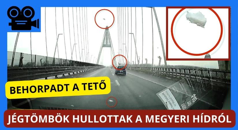 Jégtömbök hullottak le a Megyeri híd szerkezetéről. Behorpadt a tető. Taxis olvasónk kárát egyelőre nem tudni ki téríti meg