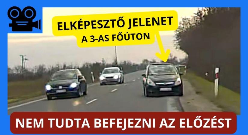 Elképesztő jelenet a 3-as főúton: Nem tudta befejezni az előzés egy Opel Corsa