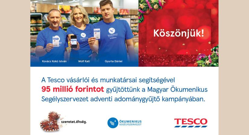 95 millió forint segítség másfél hónap alatt a Tesco munkatársaitól és vásárlóitól a rászorulóknak