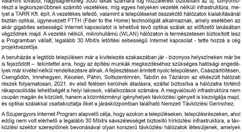 Újgenerációs távközlési hálózatot épít a TARR Kft. a Kiskőrösi járásban