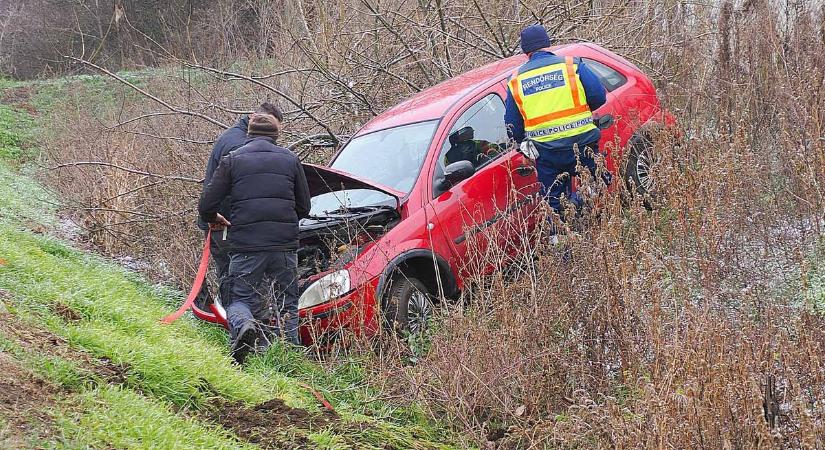 Autó az árokban, pelikán a makói háztetőn