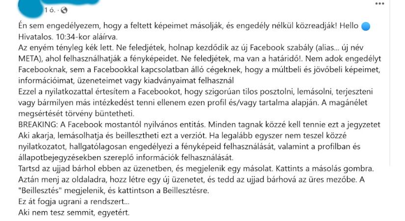 Az igazság a Facebookon terjedő „engedélyezési nyilatkozatról”