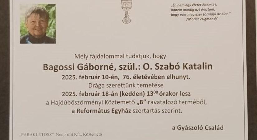 Nyugalmazott pedagógust gyászol Hajdúböszörmény