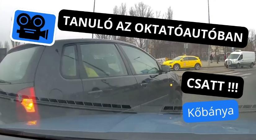 Körforgalomban, oktatás közben kaszálta el az oktatóautó bal elejét Kőbányán egy szabálytalan sofőr