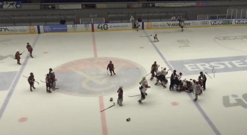 Tömegverekedés a szerb és a magyar gyerekek hokimeccsén (videó)