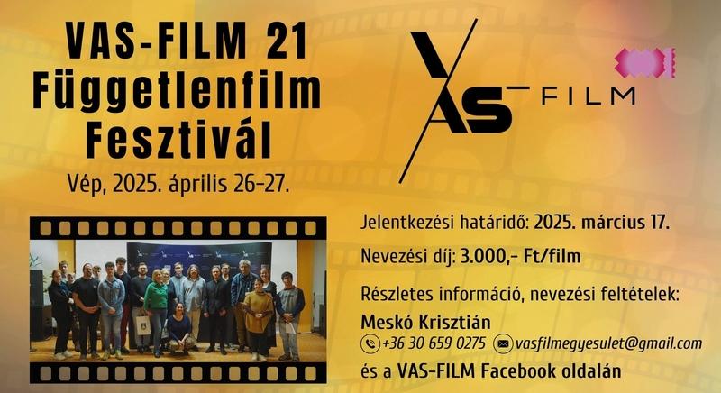 Még lehet nevezni a VAS-FILM 21 Vas vármegyei Függetlenfilm Fesztiválra (ápr. 26-27.)