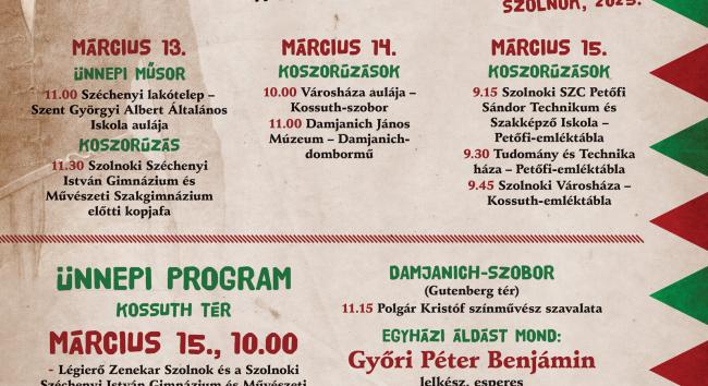 Ünnepi megemlékezés Szolnokon – Tisztelet az 1848-49-es forradalom és szabadságharc hőseinek