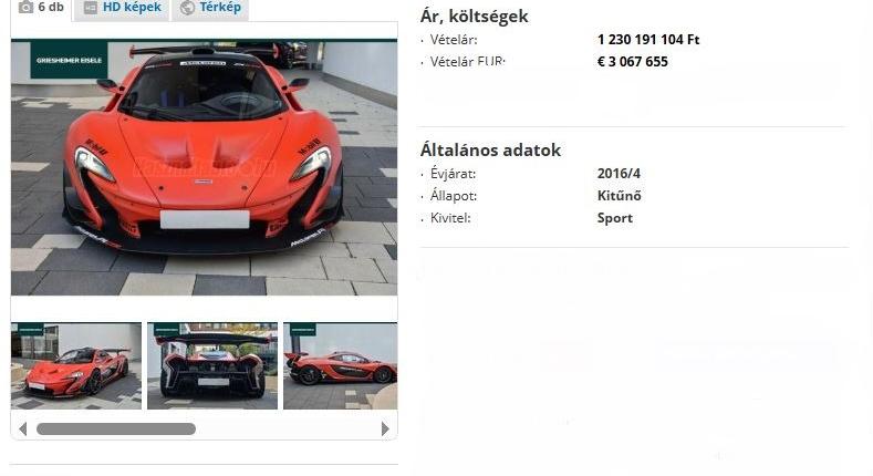 Több mint 1,2 milliárd forintért eladó itthon egy McLaren