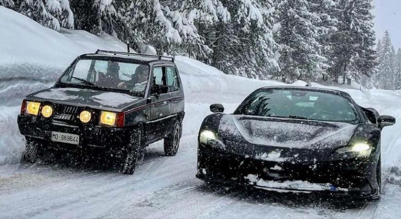 A hóban játszott ki a gyorsabb versenyt egy Fiat Panda és egy Ferrari SF90 Stradale - VIDEÓ