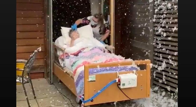 Csodás hóesésben gyönyörködhetett a hospice ház lakója – videó