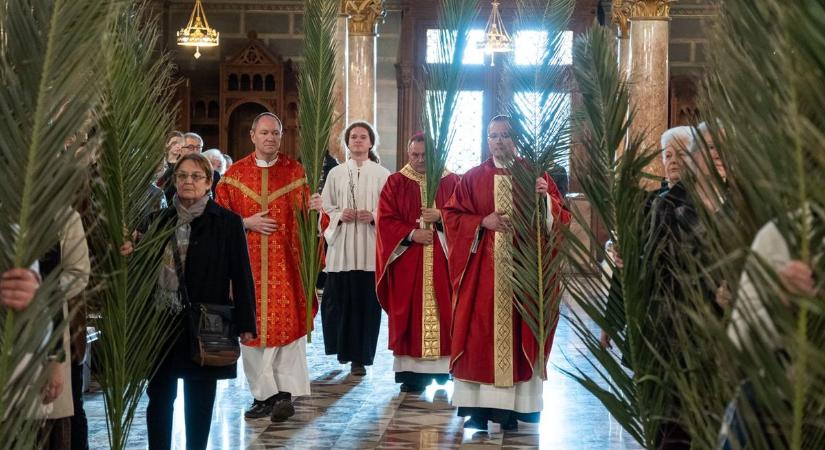 Pálmaágakkal ünnepelték virágvasárnapot a pécsi székesegyházban