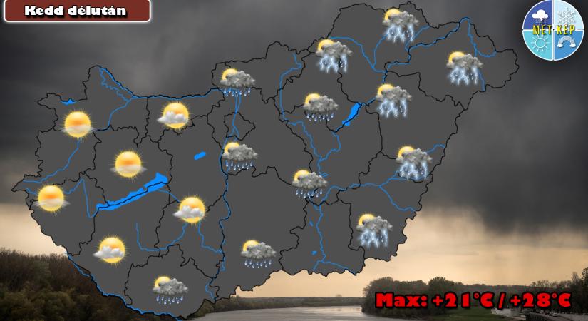 Kedden már előfordulhat záporeső, zivatar