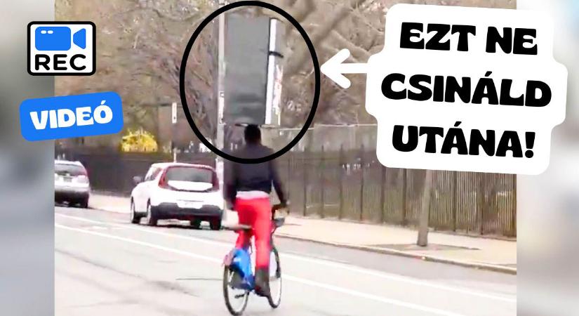 Hűtőt vitt haza biciklivel – a fején egyensúlyozva, mintha ez lenne a világ legtermészetesebb dolga