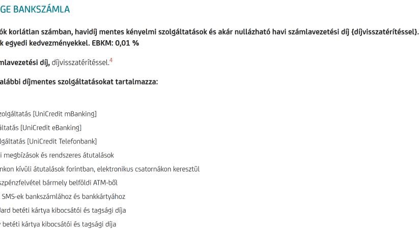 Unicredit ingyenes számlacsomag