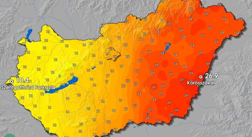 Ketté szakadt az ország: 17 fokos eltérés volt pénteken az ország kelet és nyugati része között