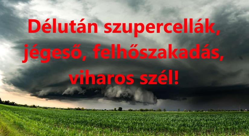 Délután heves zivatarok, jégeső, felhőszakadás, viharos szél!