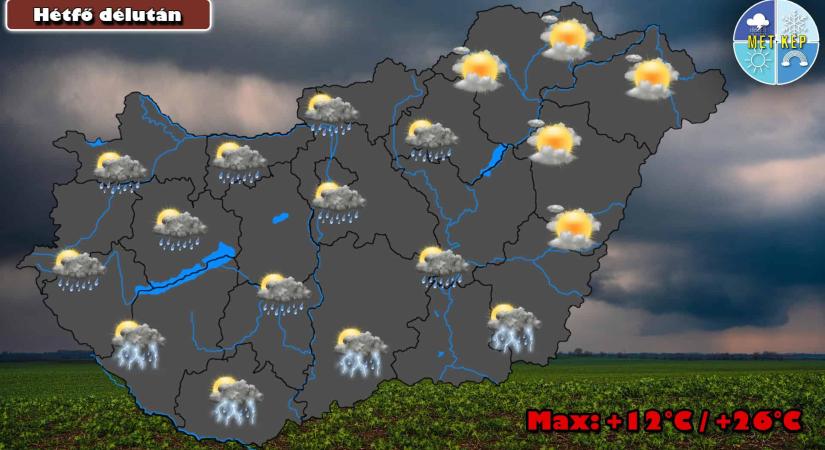 Csapadékos idővel indul a hét, délen lehetnek zivatarok