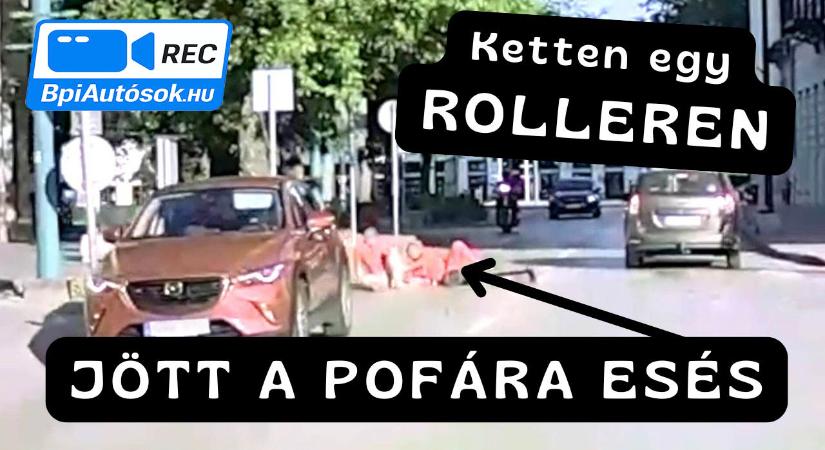 Belecsapódtak az autóba egy ceglédi zebrán. Sisak nélkül, ketten egy rolleren