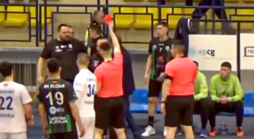Villant a piros lap, elszabadult a pokol a montenegrói kézilabdameccsen – videó