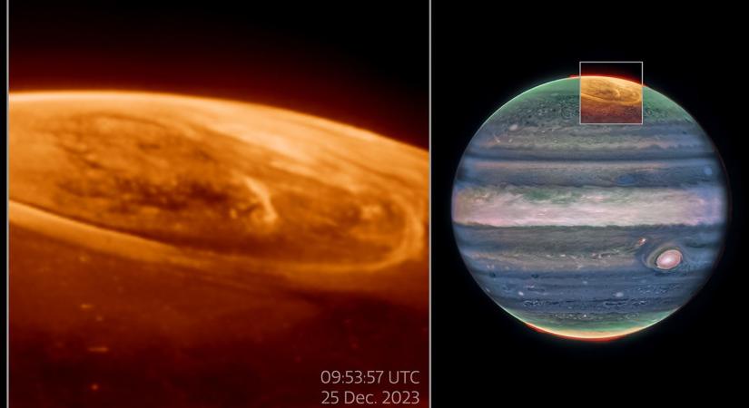 Szenzációs képeket készített a James Webb űrtávcső a Jupiter sarki fényeiről