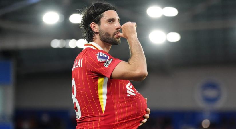 Szoboszlai talán a legszebb gólját lőtte Liverpool-mezben, majd babavárós ünneplésbe kezdett