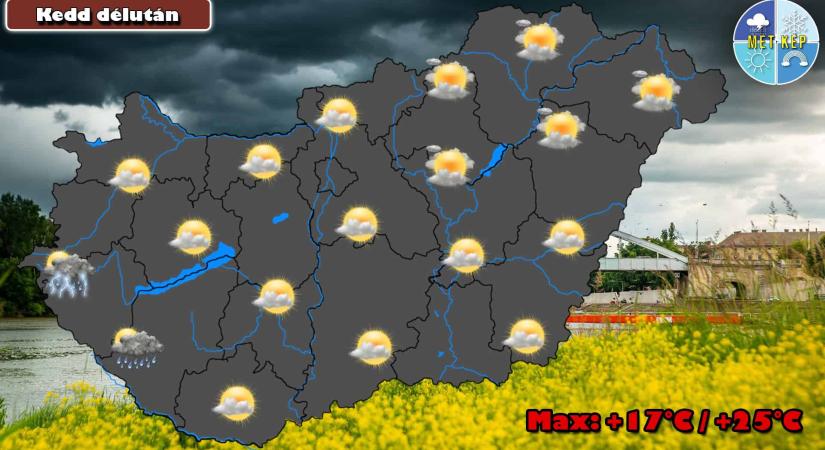 Napos, gomolyfelhős idő, délutántól záporok és zivatarok is érkezhetnek