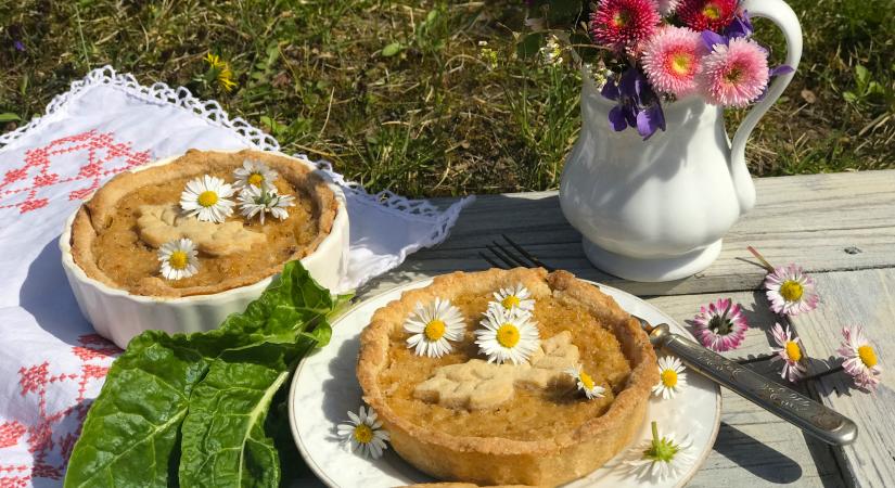 Almás rebarbarás torta százszorszéppel