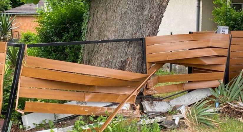 Autó száguldott át a kerítésen, és egy fának csapódott (fotók)