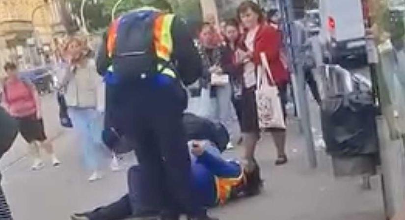 Megtépte, majd a földre lökte a BKK biztonsági őrét egy nő a Blahán, a kollégája közelről végignézte a támadást és nem csinált semmit – Videó
