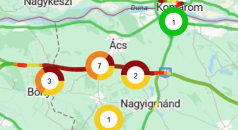 Öt kilométeres a torlódás az M1-esen, Komáromnál