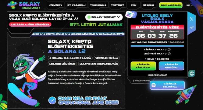 A Solaxy előértékesítése belépett az utolsó hetébe! Már 46 milliónál tart